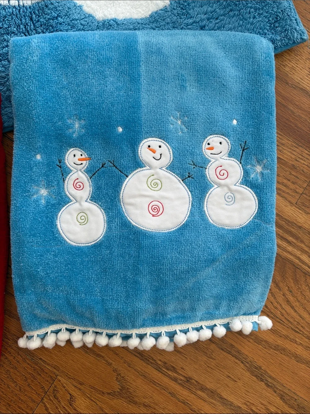 Holiday Snowman Bath Rug and Towel Set - Blue, Red, Green